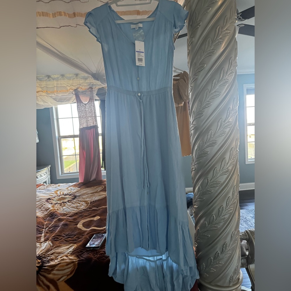 nOir Jewelry Sky Blue High Low Dress